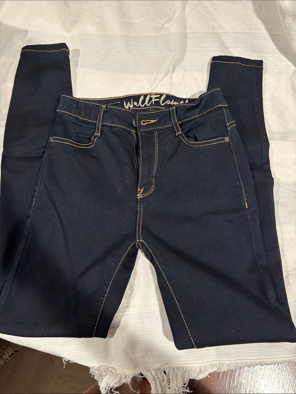 Wallflower Dark Indigo Skinny Jeggings with Contrast Stitching